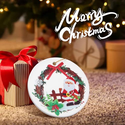 Santa Ceramic Christmas Ornament - Mini Tree Decoration for Xmas Tree Farmhouse Outdoor - Santa 01
