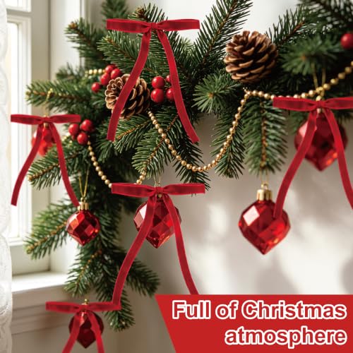 Christmas Red Velvet Bows Set of 24 - 3/8 Inch Wide, 5x7 Inches Holiday Decor