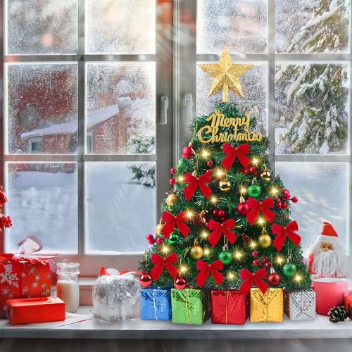 Mini Tabletop Christmas Tree with Lights and Decorations - 23 Inch