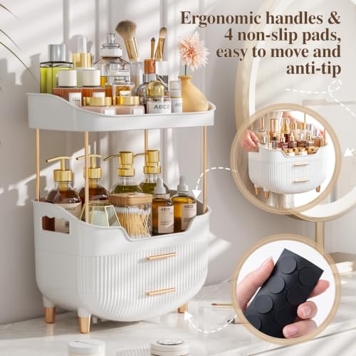 White 4-Tier Makeup Organizer Bathroom Countertop Storage with Drawers