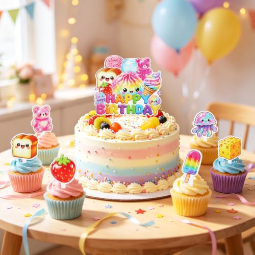 25 Pcs Squishy Cake Toppers Set for Birthday Party Decorations