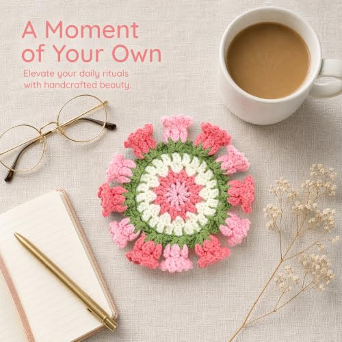 Flower Crochet Coasters Set of 2 with Plant Pot Holder - Handmade Floral Drink Protectors