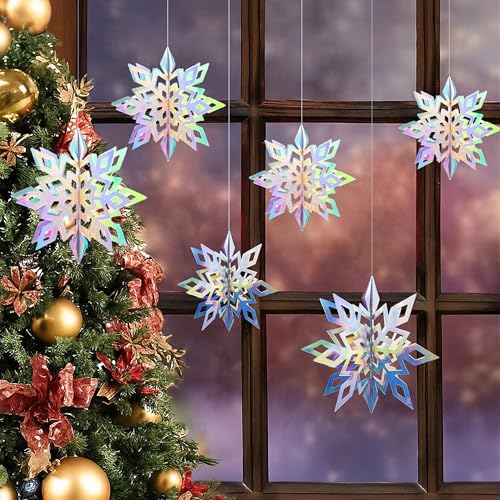 Colorful Iridescent Paper Snowflake Christmas Decorations Set - 36PCS