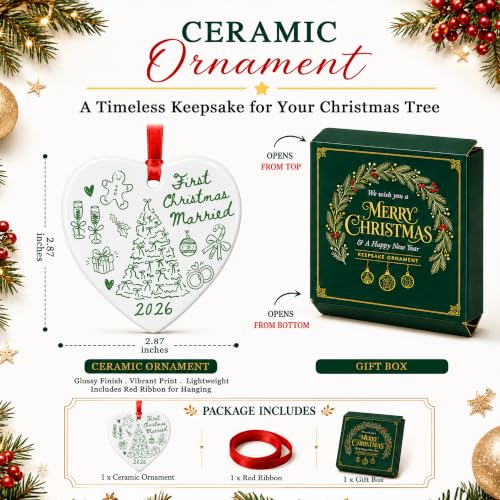 First Christmas Married Ornament - Mr & Mrs Ceramic Keepsake - Married 2 Variation
