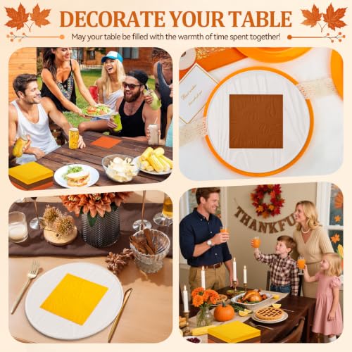 Fall Embossed Pumpkin Paper Napkins for Thanksgiving Harvest Tableware - 120 Pack, Orange, Yellow, Brown
