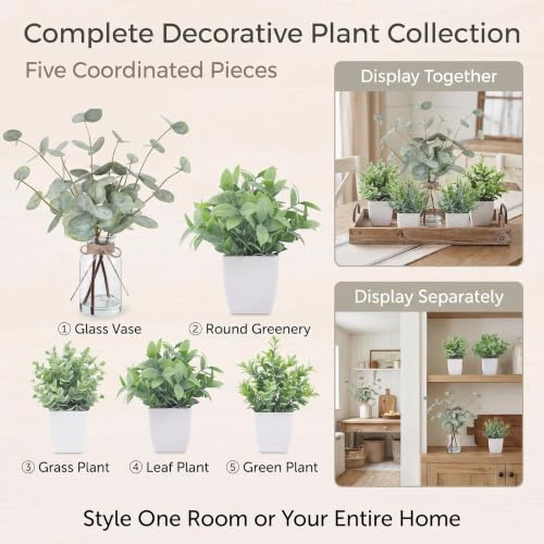 Artificial Plants Set with Faux Eucalyptus & Greenery - White Greenery Variation