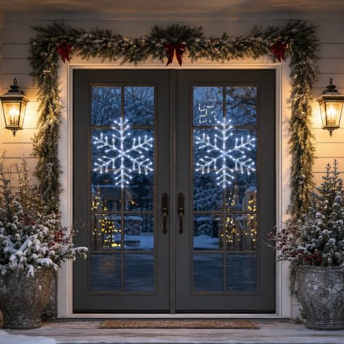 BRIGHTDECK 2 Pack Christmas Snowflake Window Lights - Cool White, Battery Operated
