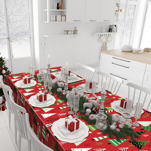 Red Christmas Tree Tablecloth 54x108 Inch 3 Pack Waterproof Disposable Holiday Decor
