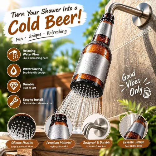 1pc Beer Bottle Shower Head Brown Bottle-Shaped Bathroom Sprayer - Fun Quirky Decor