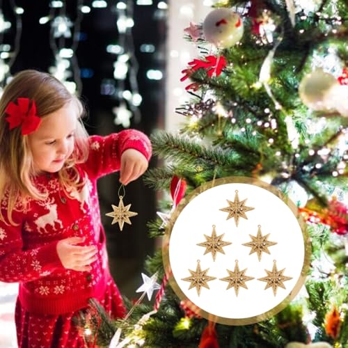 12 Pcs Gold Christmas Star Ornaments Mini Eight-Pointed Tree Decorations