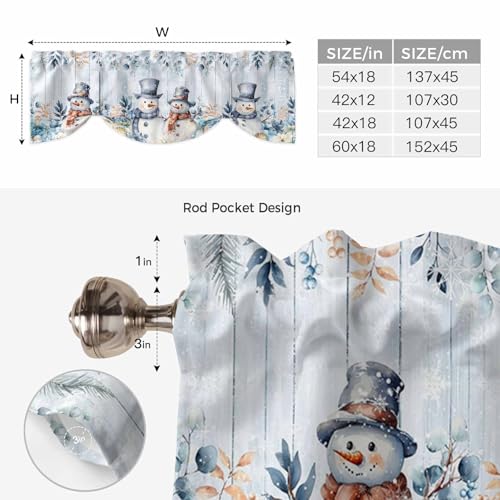 Blue Snowman Christmas Tie Up Valance Curtains for Windows, 54x18 Inches, Pack of 1