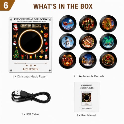 Mini Vinyl Record Player with NFC Touch, 9 Interchangeable Discs & LED Lights
