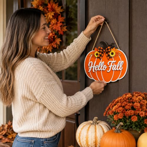 Autumn Fall Welcome Sign for Door - Orange Wooden Harvest Decor
