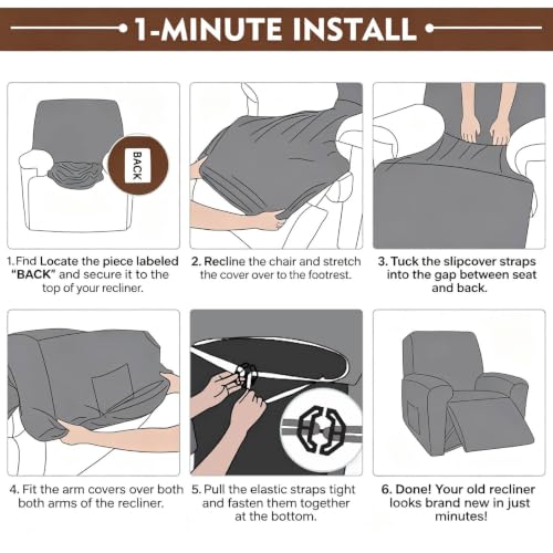 3-Piece Recliner Chair Cover Set with Elastic Bottom & Side Pocket - Washable Furniture Protector for Pets & Kids, Wine Red