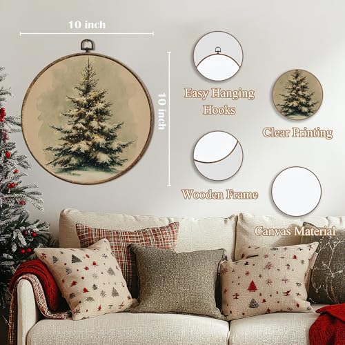 Christmas Tree Round Wall Art - Winter Canvas Decor for Home & Holiday