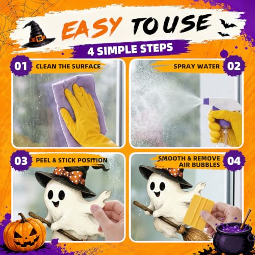 Double Sided Ghost Pumpkin Halloween Window Clings - Fall Decor for Glass Door
