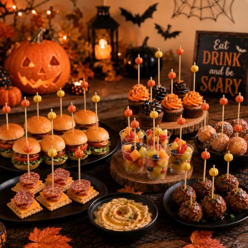 Fall Halloween Thanksgiving 3D Pumpkin Cocktail Toothpicks - Orange