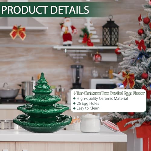Christmas Tree Shaped Deviled Egg Tray - Green, Holds 26 Eggs, 4 Tiers