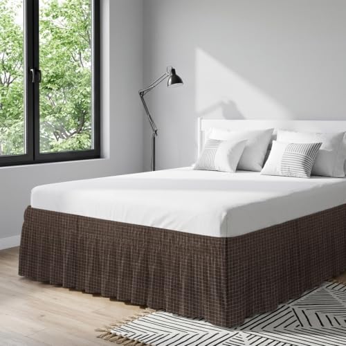 Queen Size Adjustable Buffalo Plaid Bed Skirt 16 Inch Drop - Cocoa