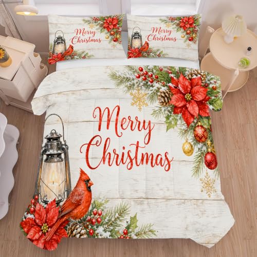 Christmas King Bedding Set with Rustic Red Cardinal Bird Design, Comforter & Pillowcases - FUYEUN Variation 17-02