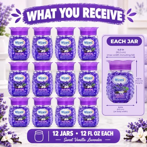 Wizard Odor Eliminator Gel Beads Pack of 12 - Sweet Vanilla Lavender Scent