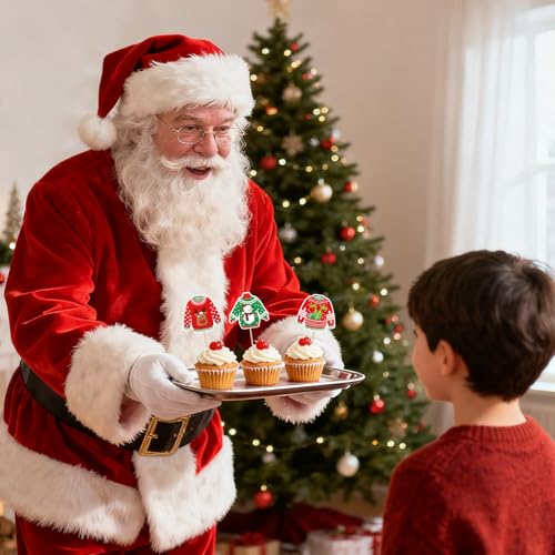 Ugly Sweater Christmas Cupcake Toppers 40 pcs Holiday Cake Decorations - Variation of Christmas-40pcs