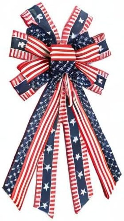 ABTOLS Patriotic Wreath Bows - Large Red, White & Blue Stars and Stripes for Indoor/Outdoor Decor