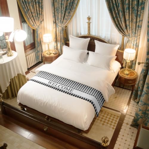 Queen Size Satin Bed Runner Scarf 83x20 Inches - Black White Buffalo Check