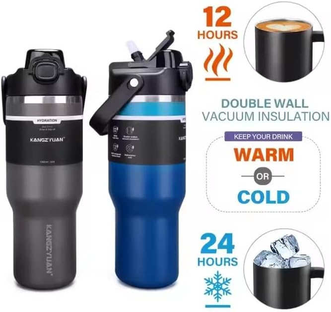Skiennix 32 oz Stainless Steel Insulated Tumbler - 100% Leak-Proof, Stylish Travel Water Bottle with Handle & Straw
