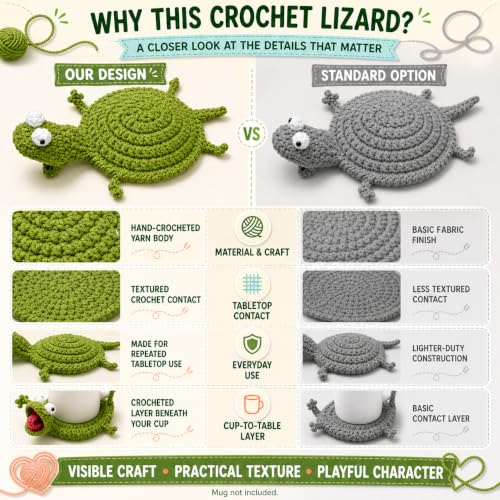 Green Crochet Lizard Coaster - Reptile Design for Drink Protection
