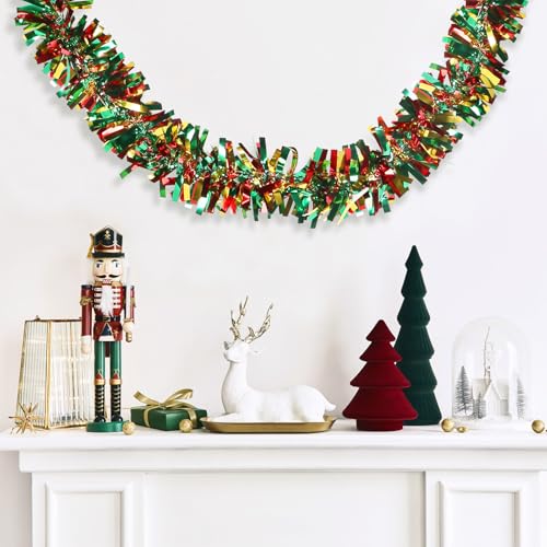 33FT Christmas Tinsel Garland - Red, Green & Gold for Tree Decor