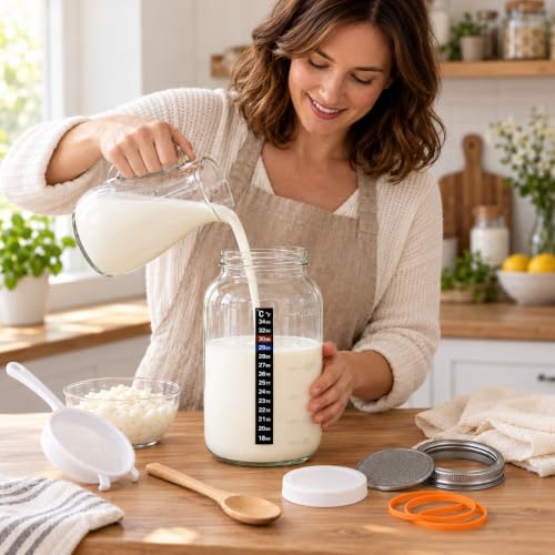 64 oz Kefir Starter Kit with Glass Fermentation Jar & Strainer