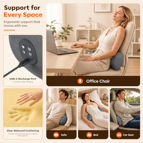 Rechargeable Back Massager with Heat Vibration and Traction - Cordless Lumbar Support