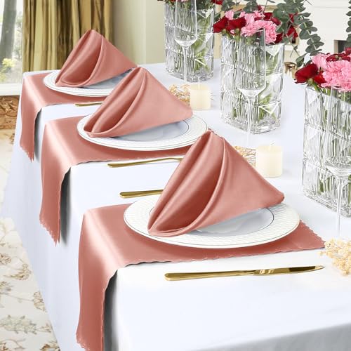 20x20 Inch Rose Gold Satin Napkins - Set of 100 with Scalloped Edges