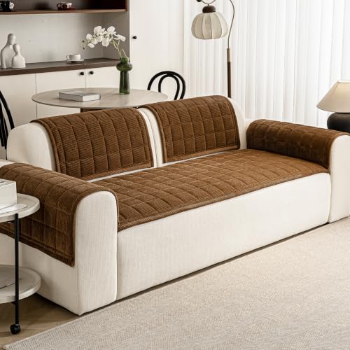Dark Brown Waterproof Couch Cover for Sofa - Non-Slip, Washable, 28x71 Inches