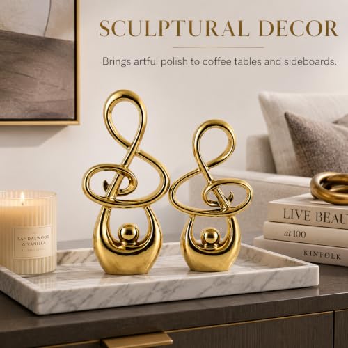 Gold Music Note Sculpture Decor - Modern Abstract Ceramic Figurines Set of 2