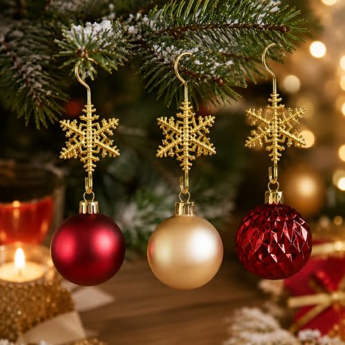 Gold Snowflake Christmas Ornament Hooks - Durable & Reusable Decorative Hangers