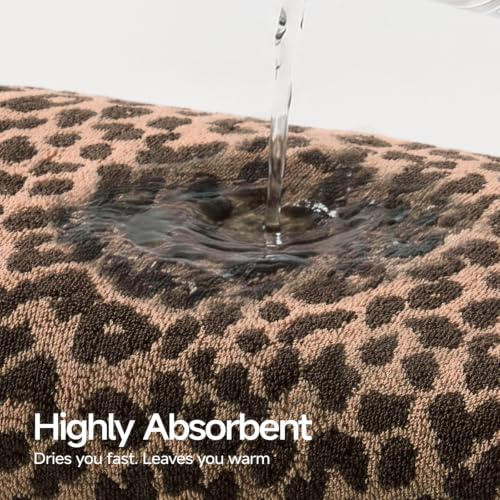 Dark Brown Leopard Print Hand Towel Set of 2 - 100% Cotton, 28x14 Inches