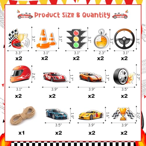 Wooden Race Car Holiday Ornaments Set - 24 Car-Themed Hanging Decor for Tree, Home & Party