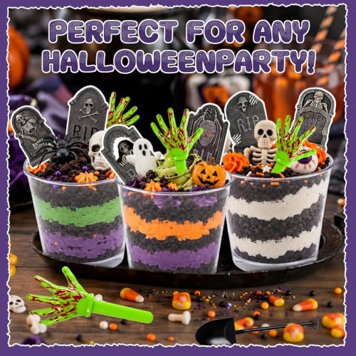 Halloween Graveyard Dessert Cups Kit with Spooky Decorations for Party Treats