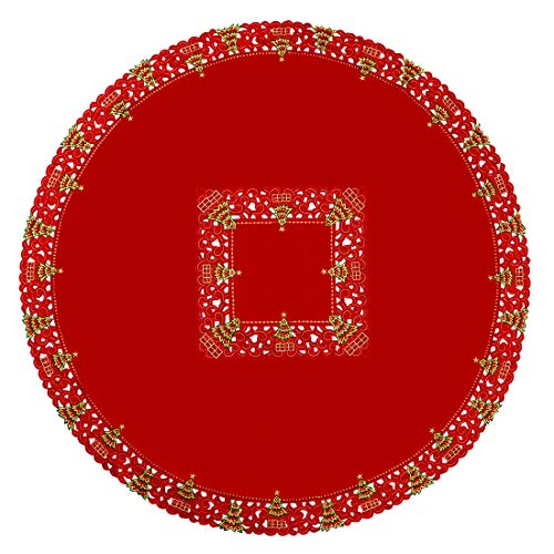 Grelucgo Embroidered Christmas Holly Tree Tablecloth 87 Inches Round Holiday Decor Variation of THIS listing