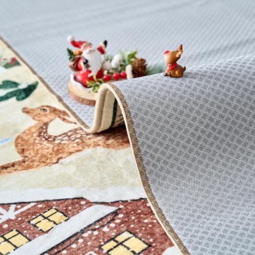 Jinchan Christmas Runner Rug 2x5 Entryway Kitchen Washable Beige Cabin Tales Variation