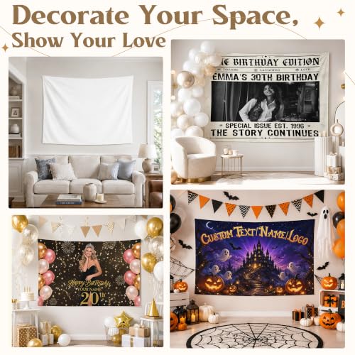 Personalized Wall Tapestry with Photo and Text - White 40x60 Inches