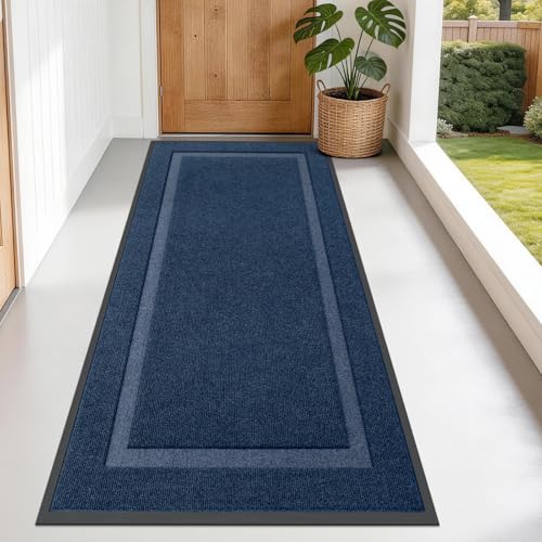 OLANLY Front Door Mat Indoor Outdoor Entrance, Waterproof All-Season, All-Weather Doormat, Sturdy Natural Rubber, Fade Resistant, Low Profile, Easy Clean Patio Porch Entryway Mat, 71x34, Blue