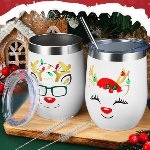 Christmas Insulated Stainless Steel Tumblers with Lids & Straws - 4 Pack