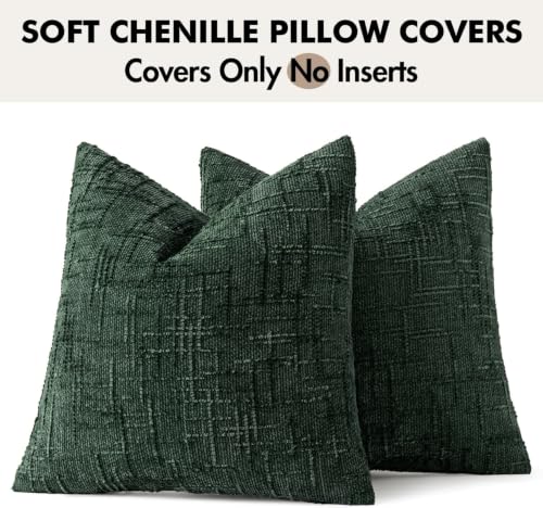 20x20 Dark Green Chenille Christmas Throw Pillow Cover Set - Pack of 2