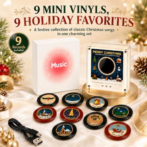 Christmas Fridge Magnet Music Player Set with 9 Vinyl Discs & USB-C - 1 Set