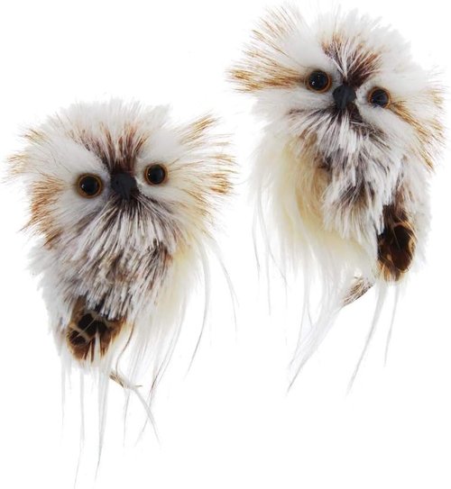 Kurt Adler Owl Ornaments - Brown & Cream Assorted Set of 2 | Charming Holiday Decor