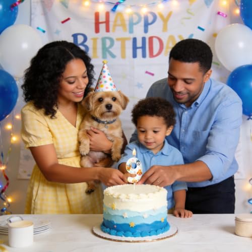 Party Dog Number Candle - Pet Themed Birthday Cake Topper - 9 Variation