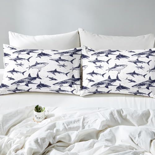 Shark Fitted Sheet Queen Deep Pocket Ocean Life Bedding Set Pattern 105
